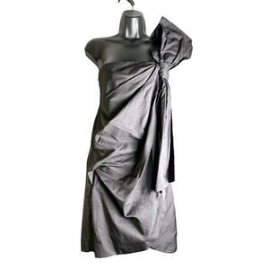 Ryu Strapless Black Asymmetrical Shoulder Bow Ruched Y2K Dress Whimsigoth Witchy